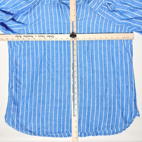 Talbots Linen Blend Oversized 1/4 Button Top Blouse Blue Striped Women's Size L - Picture 6 of 8